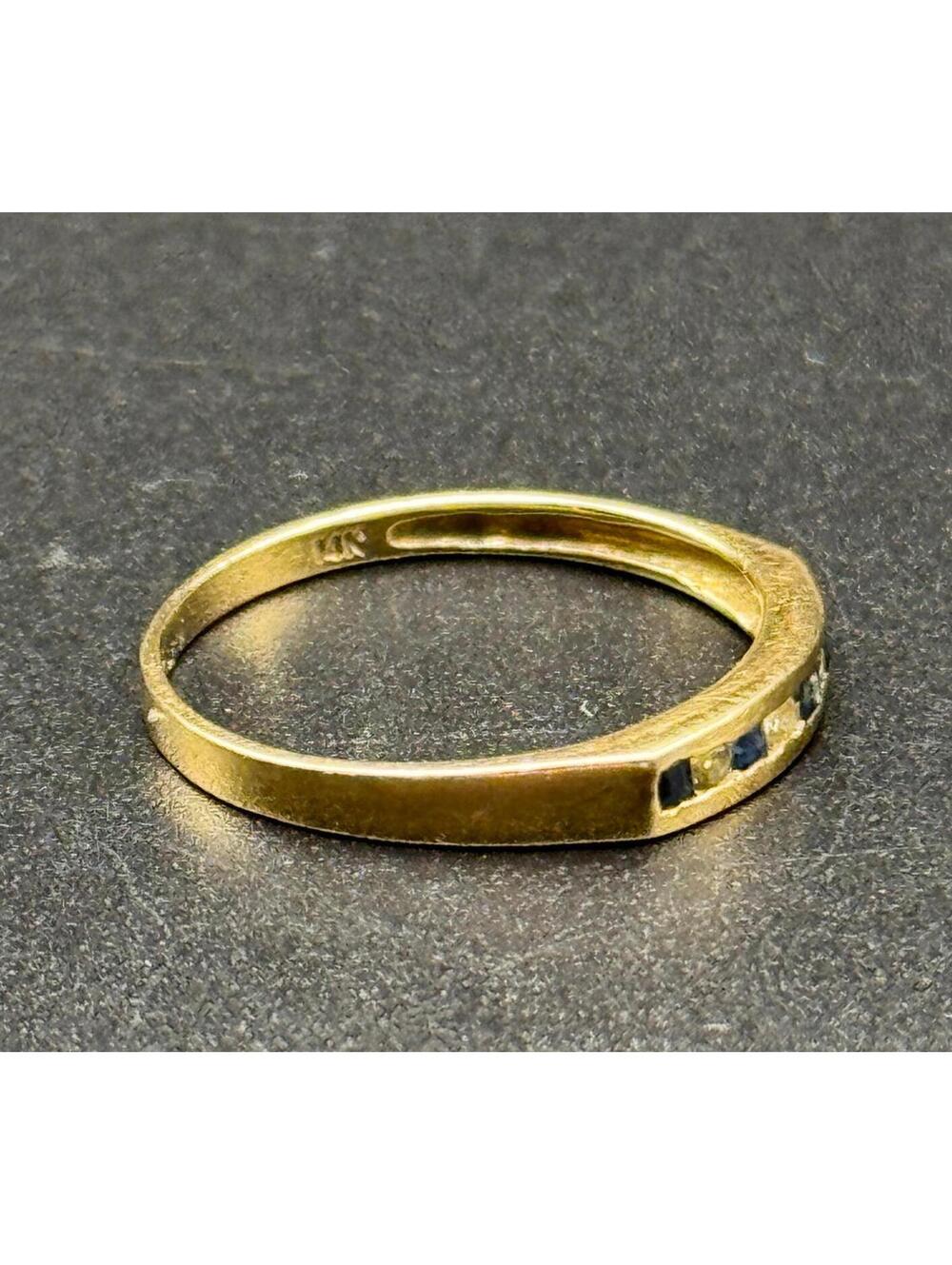 14K Yellow Gold Sapphire & Diamond Channel Set Band Ring Size 6.5 - Picture 5 of 8